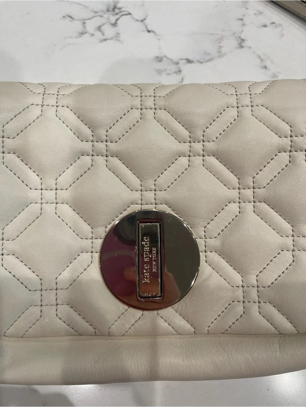 kate spade Cream Quilted Leather Crossbody with Silver-Tone Turnlock